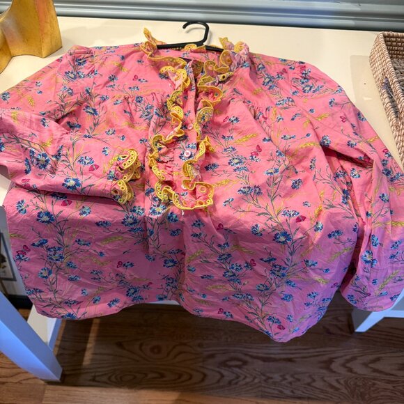 J Crew Liberty Fabric Flower Shirt Poplin Ruffle size XS - Picture 3 of 7